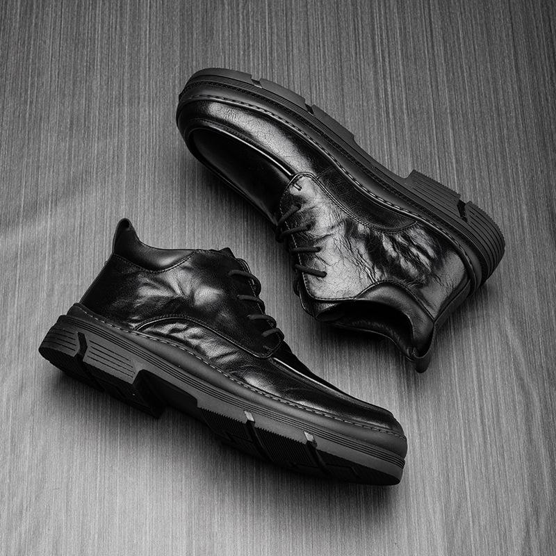 Męskie buty Martin ze skóry naturalnej w stylu brytyjskim - Casualowe, Modne, Wysokie, Wszechstronne, Oddychające, Modne buty na grubej podeszwie