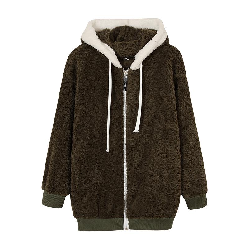 2022 Women's Autumn/Winter Loose Plush Zip-Up Hoodie
