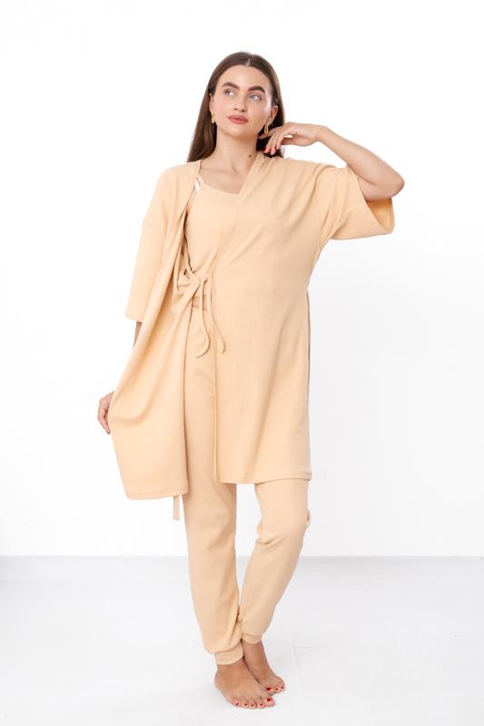 Set – Women's Relax Fit Homewear Robe + Top + Pants, Practical Design, Any Season, 8449-050 HC