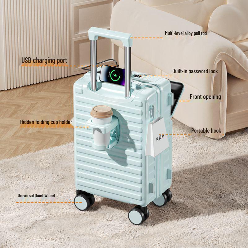 Multifunctional Student Trolley Suitcase with Front-Opening and Combination Lock, Large Capacity