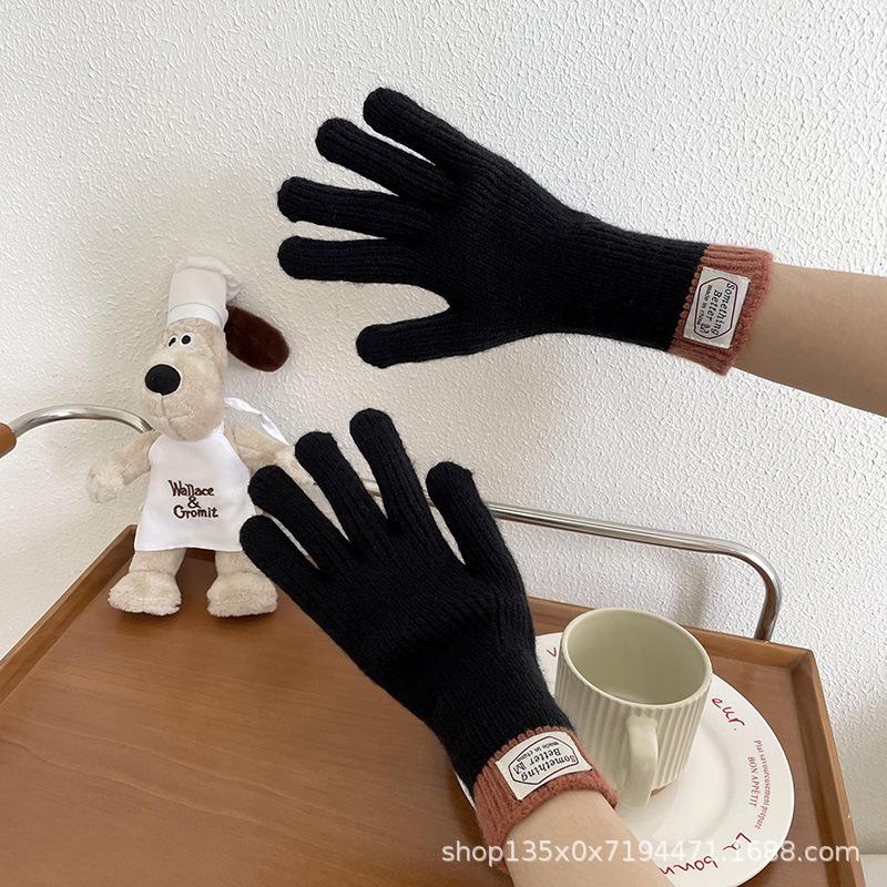 Gants cinq doigts tactiles à assortir les couleurs pour femme automne et hiver version coréenne tous sports de plein air cyclisme chauds et froids tricotés