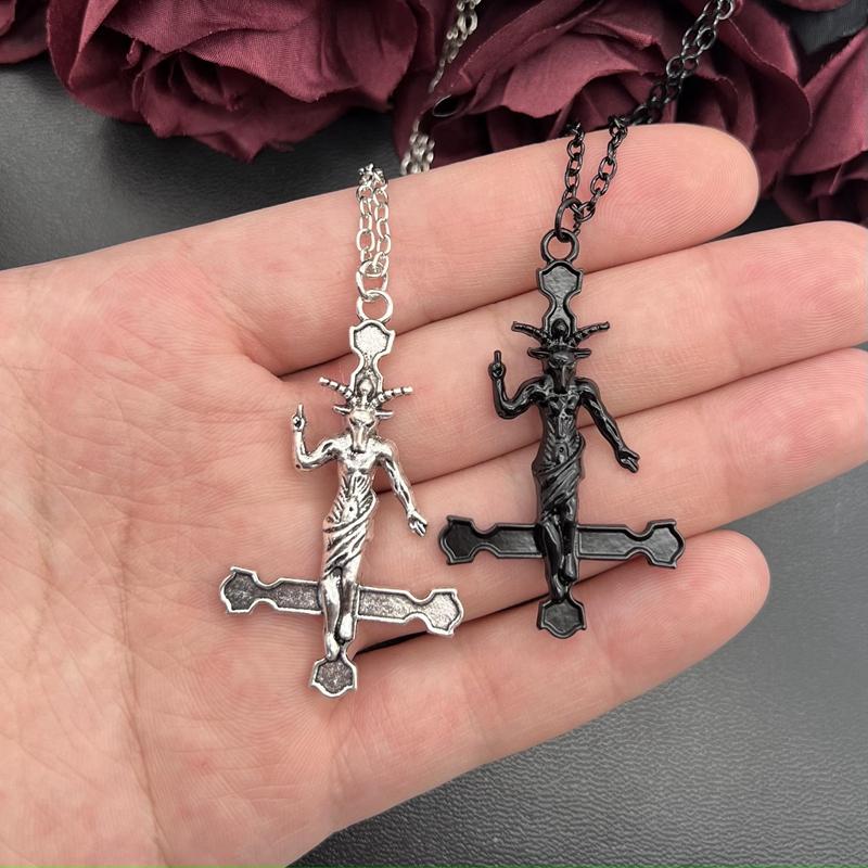 Goth Satanic Baphomet Inverted Cross Pendant Náhrdelník vzhůru nohama kříž Satan Démon Ďábel Lucifer šperky