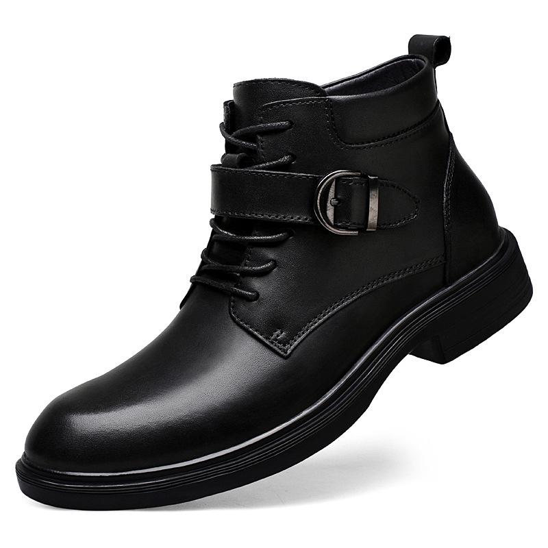 Men s Winter Formal High-Top Leather Boots with Thick Sole 41