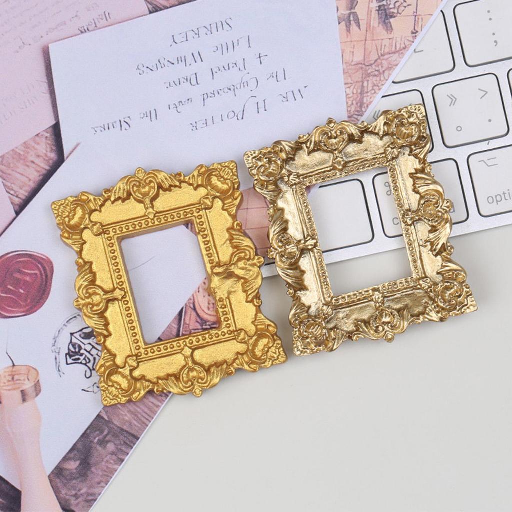Vintage Mini Photo Frames, 5pcs Small Antique Gold Resin Photo Frames, Miniature Desktop Decorations Wall Mount Photo Frames