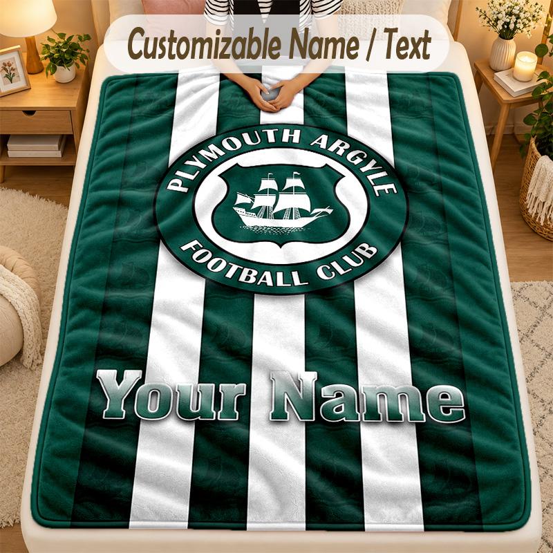 Flaneldecke Plymouth Argyle FC Benutzerdefinierter Name Text Personalisierte Weiche Warme Überwurfdecke Heimdekoration Geschenk