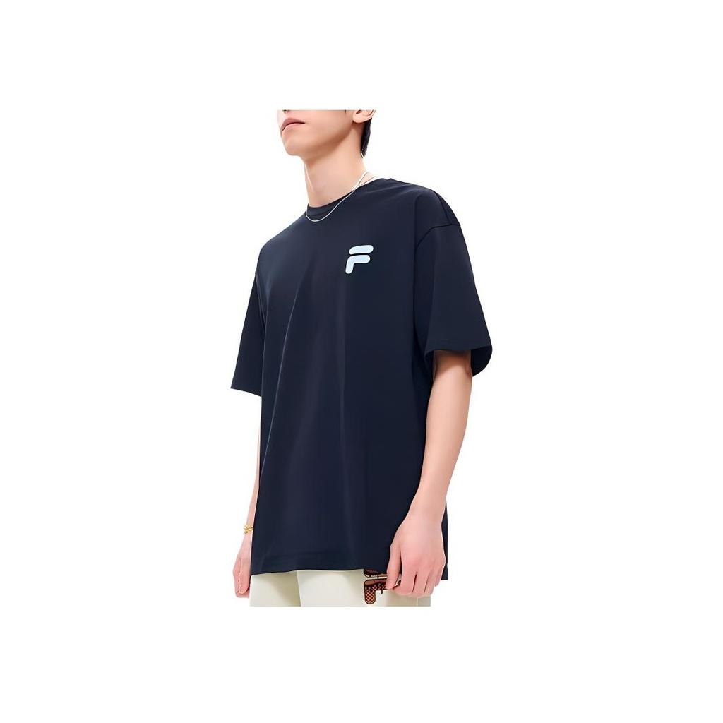 Fila Logo Print Casual Loose Round Neck Short Sleeve T-Shirt Unisex Tops Deep-Black T11U126110F