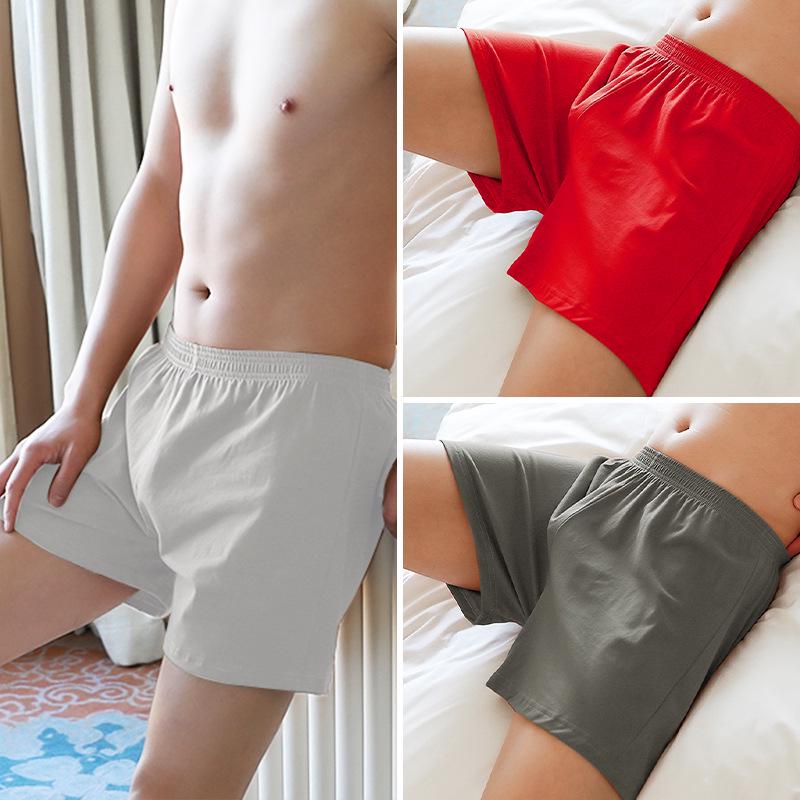 Men's Pure Cotton Loose Boxer Briefs - Summer Solid Color Trendy Four-Cornered Underwear