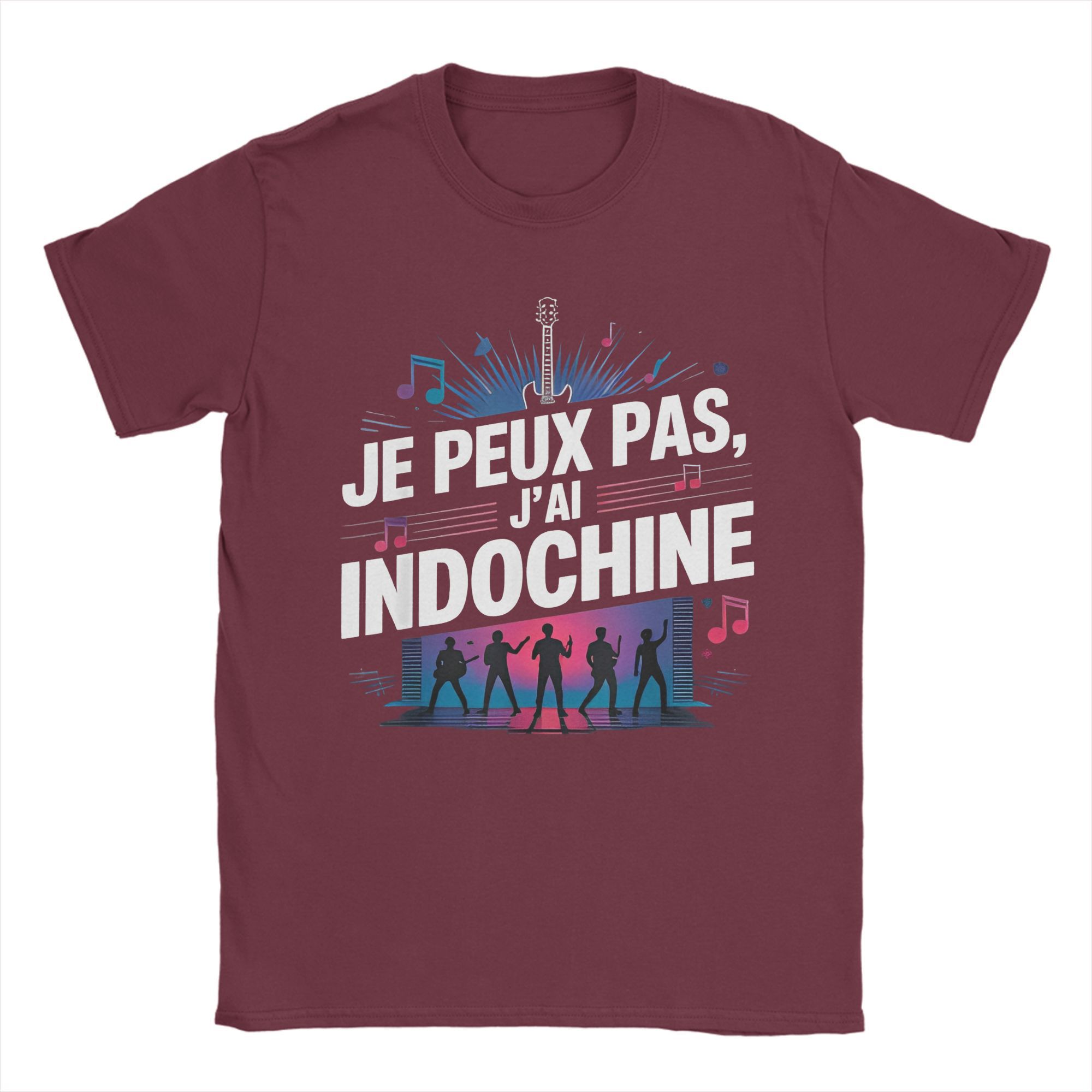 Новинка Indochine Arena Tour 2025 Fan T-Shirts Men Crewneck Cotton T Shirts Pop Rock Short Sleeve Tee Shirt Unique Clothes S бордовый