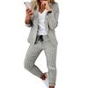 2 Stück/Set Damen Blazer Hosen Set Umlegekragen Cardigan Langarm Elastische Taille Schmale Passform Kordelzug Formell Knöchellang Kariert