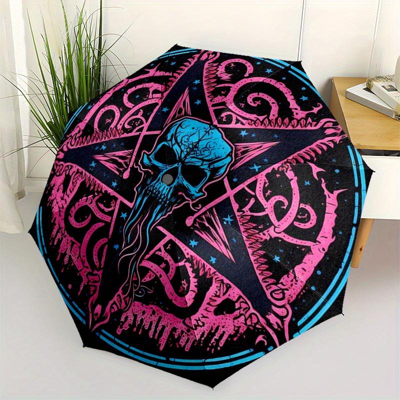 Psychedelic Skull Pentagram Wall HangingUmbrella, Portable 3-Fold Umbrella for Men & Women,Christmas Gift ES198