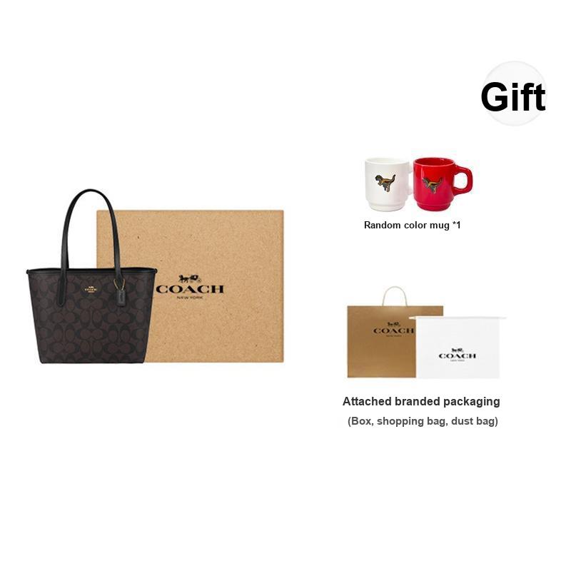 Coach Borsa Tote a Bottone City 23 Monogramma Classico Donna tote Oro Marrone Nero CN733-IMAA8
