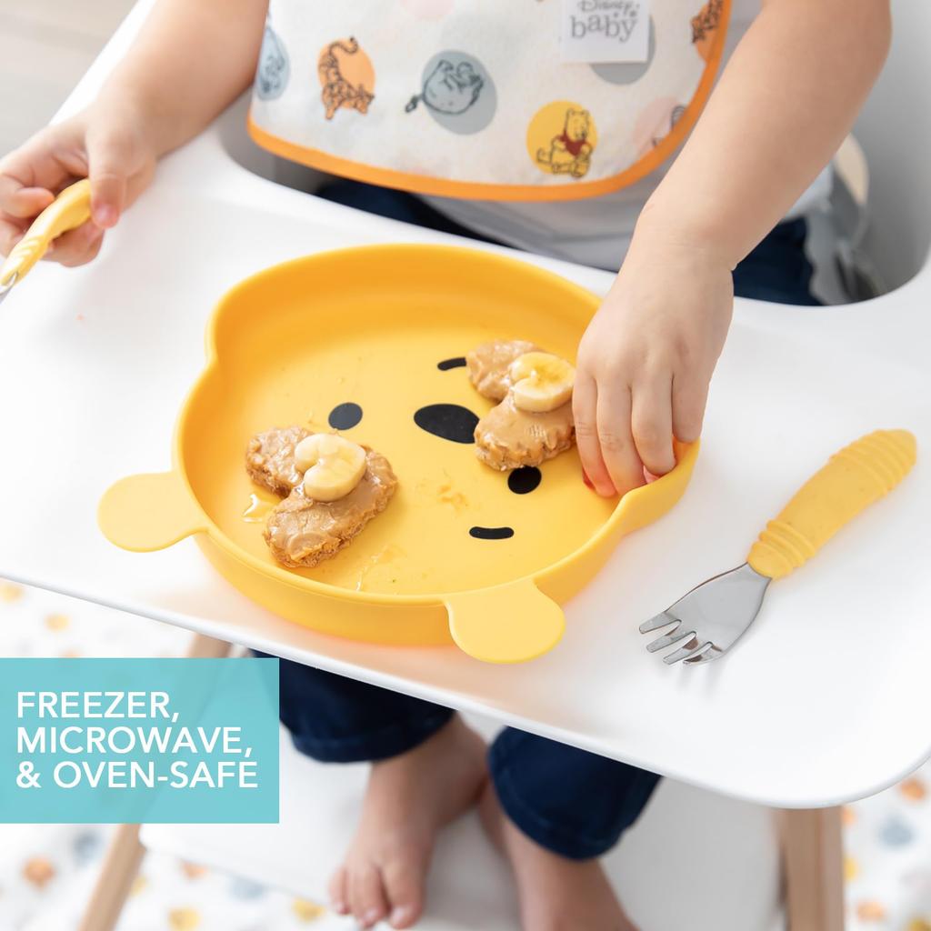 Bumkins x Disney Japanese Suction Cup Silicone Dish Baby Tableware Winnie the Pooh Silicone Plate Baby Shower Gift Bumkins Pooh [Official Product]
