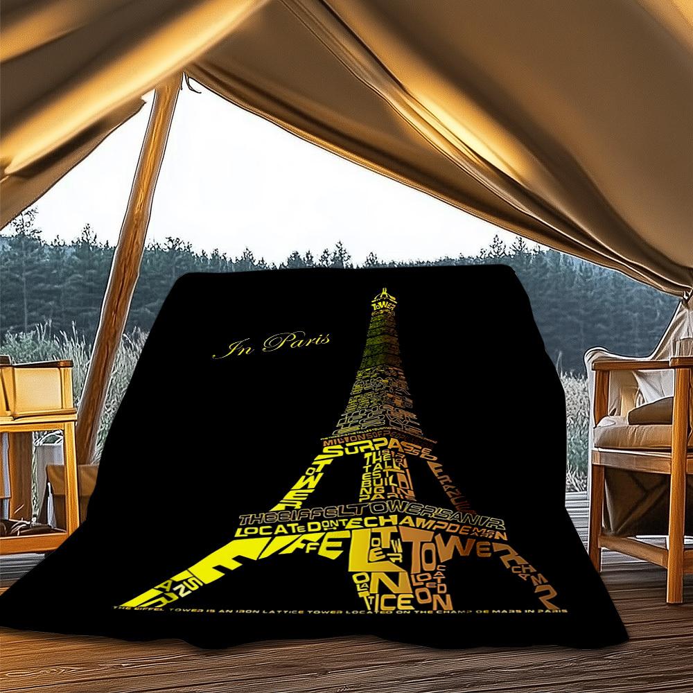 1 Stück Eiffelturm-Druck Outdoor Weiche Polyester-Flanell-Kuscheldecke Vielseitig für alle Jahreszeiten , Weich , Gemütlich , Warm All-Season gesteppte Decke ,