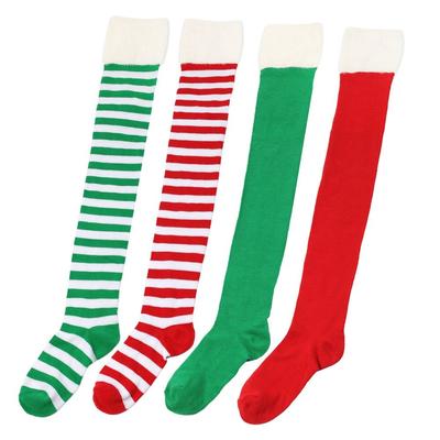 NEW Polyester Cotton Over Knee High Socks Striped Multi-color Christmas Hosiery Slim Long Socks Christmas