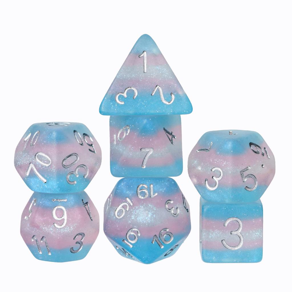 Cusdie 7Pcs Pride Flag Dice DND Trans-Pride D&D Dice Multicolor D4-D20 Polyhedral Dice Set for Role Playing Game Board Games