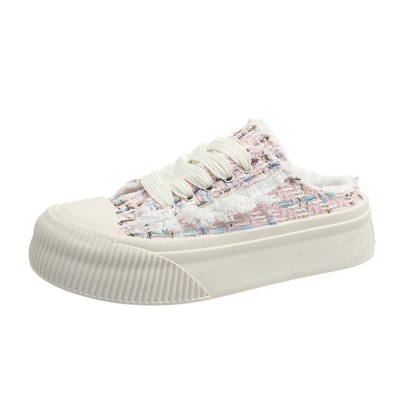 Half slippers women's 2024 new summer bag head outer wear small fragrant wind one pedal lazy thick-soled canvas half slippers women