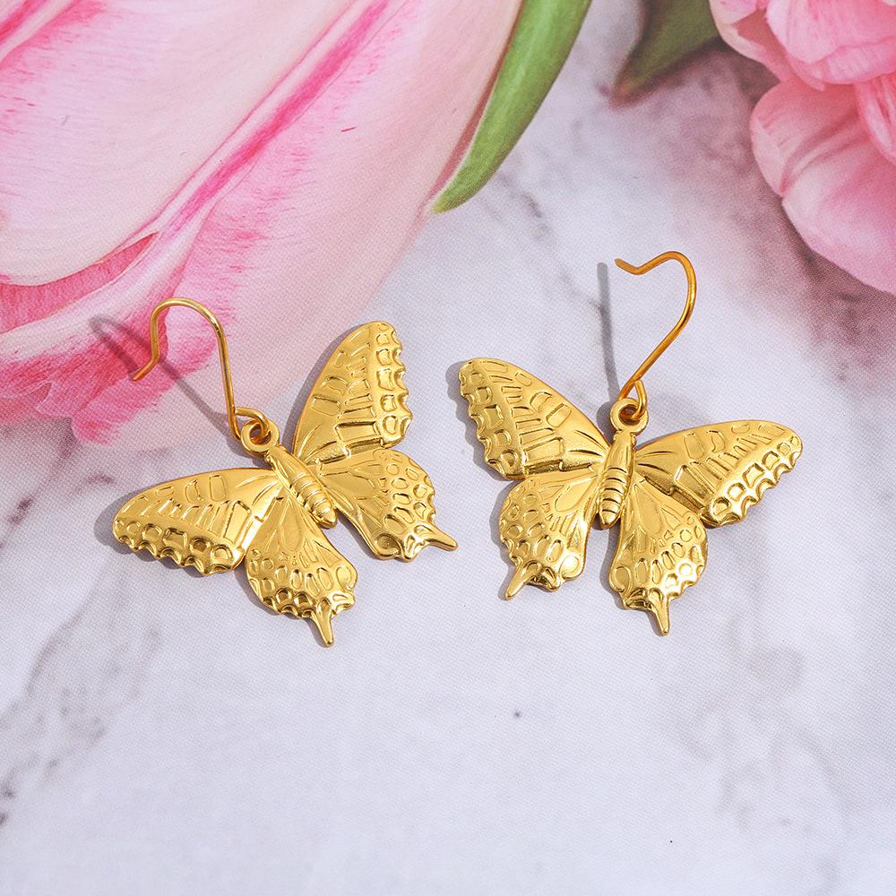 Non-fading aluminum earrings, European and American fashion alloy butterfly earrings, European and American summer vacation style is simple