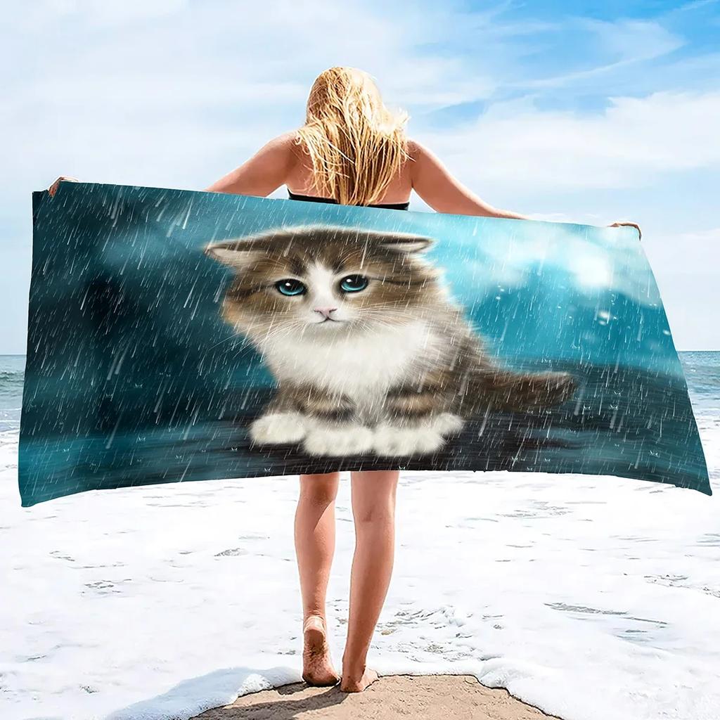 Kitten Cat Microfiber Beach Towel,Oversized Soft Absorbent Quick Dry Sand Free Thin Lightweight Beach Towel,Pool Swimming Towels