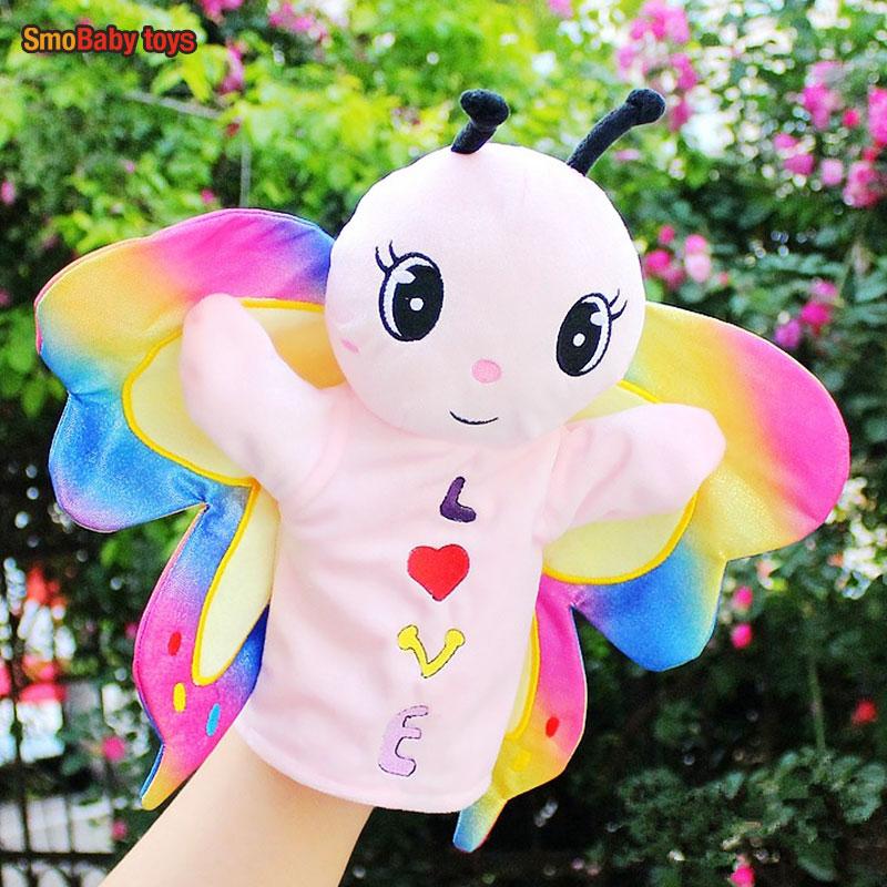 Original 25Cm Hand Puppet Soft Plush Toys Cute Elephant Lion Monkey Animal Stuffed Puppet Pretend Story Dolls Gift For Children