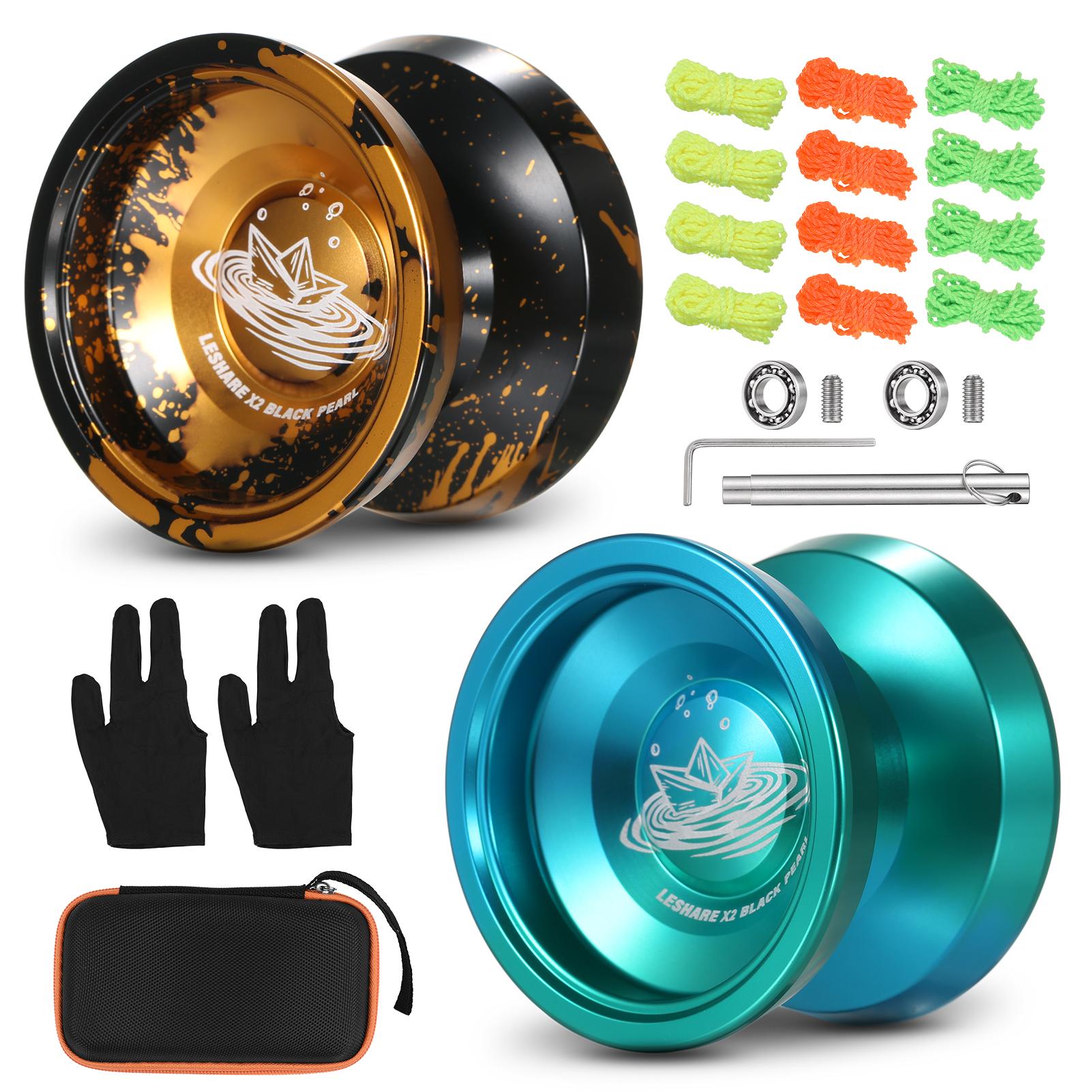 

2 шт. Yoyo Ball з алюмінієвого сплаву. Конкурсний Yoyoball з несучими струнами. Футляр для зберігання та рукавички золотистий/чорний