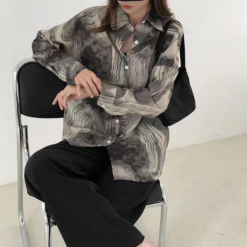 Autumn Women's Chiffon Shirt Retro Hong Kong Style Long Sleeved Shirt Women's Top
