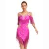 Womens Latin Dance Performance Costume Backless Cutout Design Spaghetti Straps Fringe Rhinestones Dress