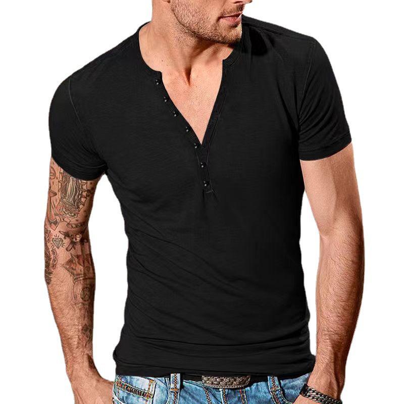 Men's Slim Fit Casual Henley Round Neck Short Sleeve T-shirt