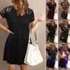 Cross-border Women's Clothing Spot 2023 Amazon Summer New Lace Splicing Printing Short-sleeved Dress Short Skirt