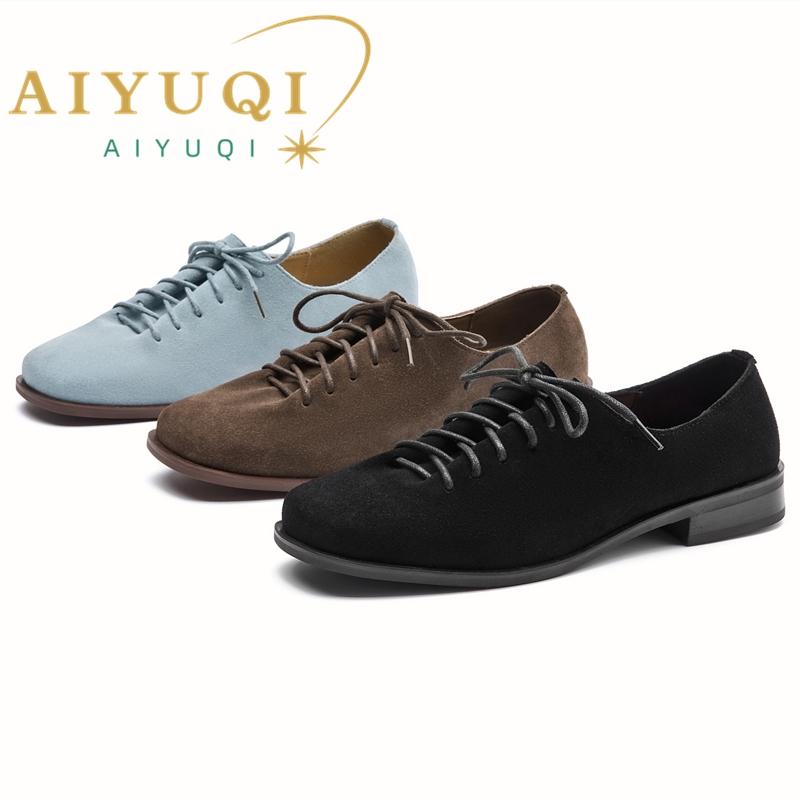 Women Loafer Lace-up  New Spring Shoes Women Suede Genuine Leather Women Oxford Shoes Large Size British Style Women Shoes