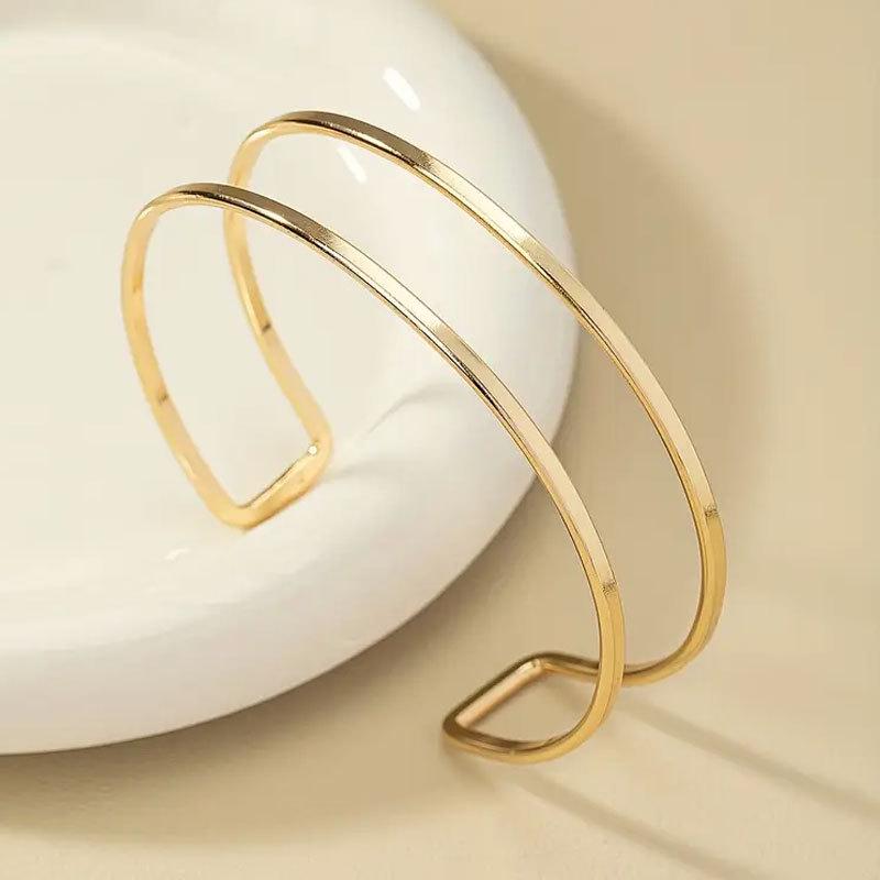 Brățară Metalică Trendy Geometrică cu Strat Dublu și Reglabilă pentru Braț