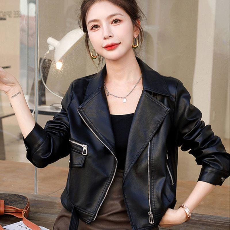 

2025 Spring/Autumn Women s Short Motorcycle Leather Jacket: Casual Petite Blazer M (100-110 jin)