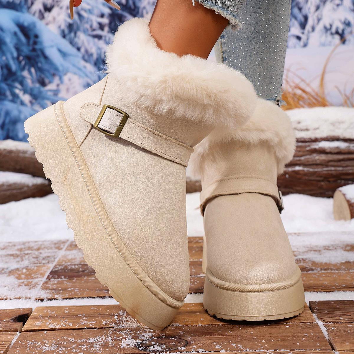 

Fashion New Style Fashion Women s Bow Round Toe Elegant Snow Boots Winter Flat Wear-resistant Soft Plus Luxury Velvet Warm Women s Shoes 42 бежевый