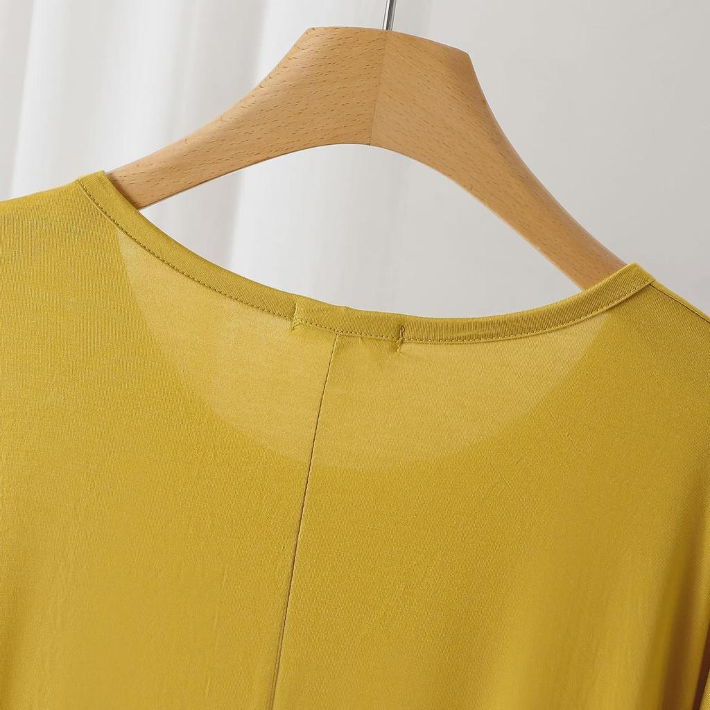 Sommar Lös Passform Modal T-shirt: Kort fram, lång bak, Plusstorlek Fladdermusärm