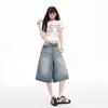 Trendy Summer Light Blue Designer Washed Loose Straight Wide Leg Cropped Capri Denim Shorts For Women Versatile Slimming AllMatch Casual Capri Pants