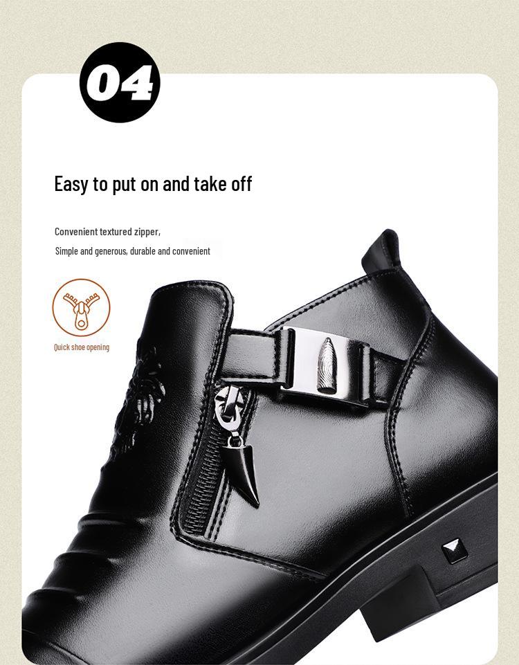 2024 Men's High-Top Martin Boots: Autumn/Winter Fleece-Lined Leather Shoes with Side Zipper