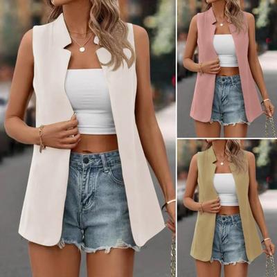 Dam kavajjacka Extra mjuk All-Match Enfärgad Tvättbar ärmlös kavajväst Casual Cardigan for Lady