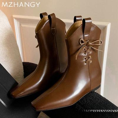 Fashion Women Pointed Toe Ankle Boots Leather Flats Desigenr Shoes Woman 2025 Trend Fashion Snow Chelsea Boots Motorcycle Boots Mujer