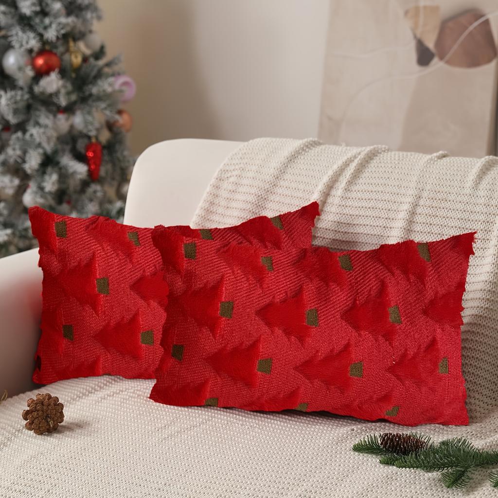 2pcs Christmas Pillow Covers Christmas Tree Pillow Cases Decorations Soft Plush Faux Wool Pillow Covers Winter Holiday Decor for Sofa Living Room