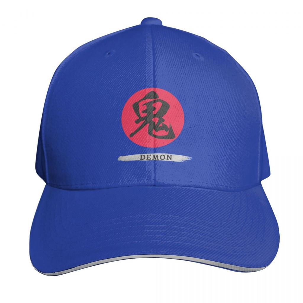 Japanese Calligraphy of Kanji Symbol Oni Demon with English Baseball Cap Brand Unisex cap Icon foam party Hat hard hat Boy Womens