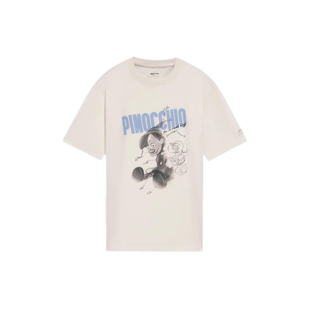 Li Ning X Disney Pinocchio Series Collaboration Sports Lifestyle Cartoon Character Letter Print Crew Neck Casual Short Sleeve T-Shirt AHSS449-7
