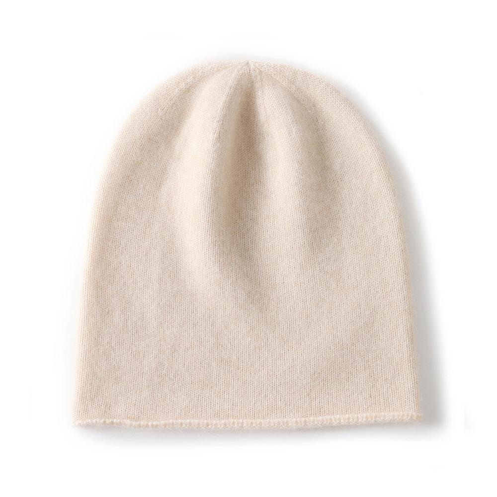 Lässige Kaschmir Kaschmir Strickmütze Einfarbige Unisex Beanie Mütze Aufgerollter Rand Ohrenschützer Mütze