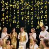 Gold Shimmering Musical Note Star Hanging Garland Gold Music Theme Party Hanging Backdrop Ceiling Decor for Birthday Baby Shower Party Concert