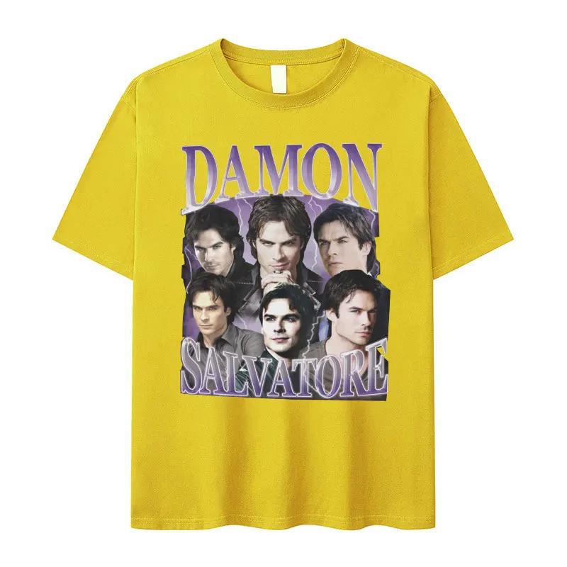 Retro Damon Salvatore IanSomerhalder TV Drama Pattern Tshirt for WomenGothic Fashion Summer Tshirt for Women's Street Wear