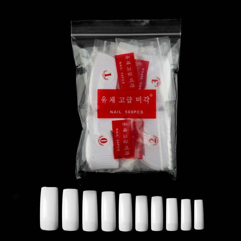 Nail Art Clear Full & Half Cover Tips, French Style, Korean Standard, 500 Pieces