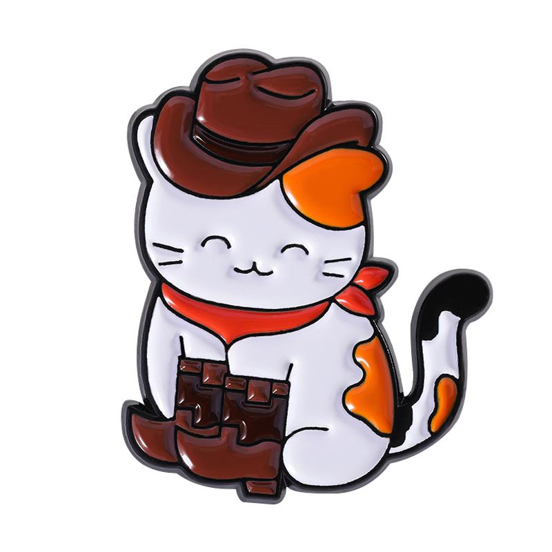 Cowboy Cat Enamel Pins Custom Tortoiseshell Calico Cat Brooches Lapel Badges Clothes Animal Jewelry Gift for Friends