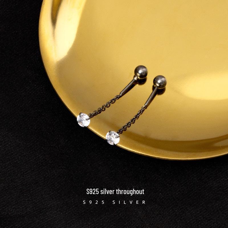 

Серьги-гвоздики из стерлингового серебра 925 пробы с бриллиантами, цирконами, черной бусиной и короткой цепочкой-косточкой в стиле хип-хоп ES2075