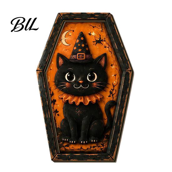 Pumpkin Desktop Signs Vintage Halloween Wooden Table Decoration, Rustic Black Cat Ghost Skeleton Party Centerpieces Block Sign for Farmhouse