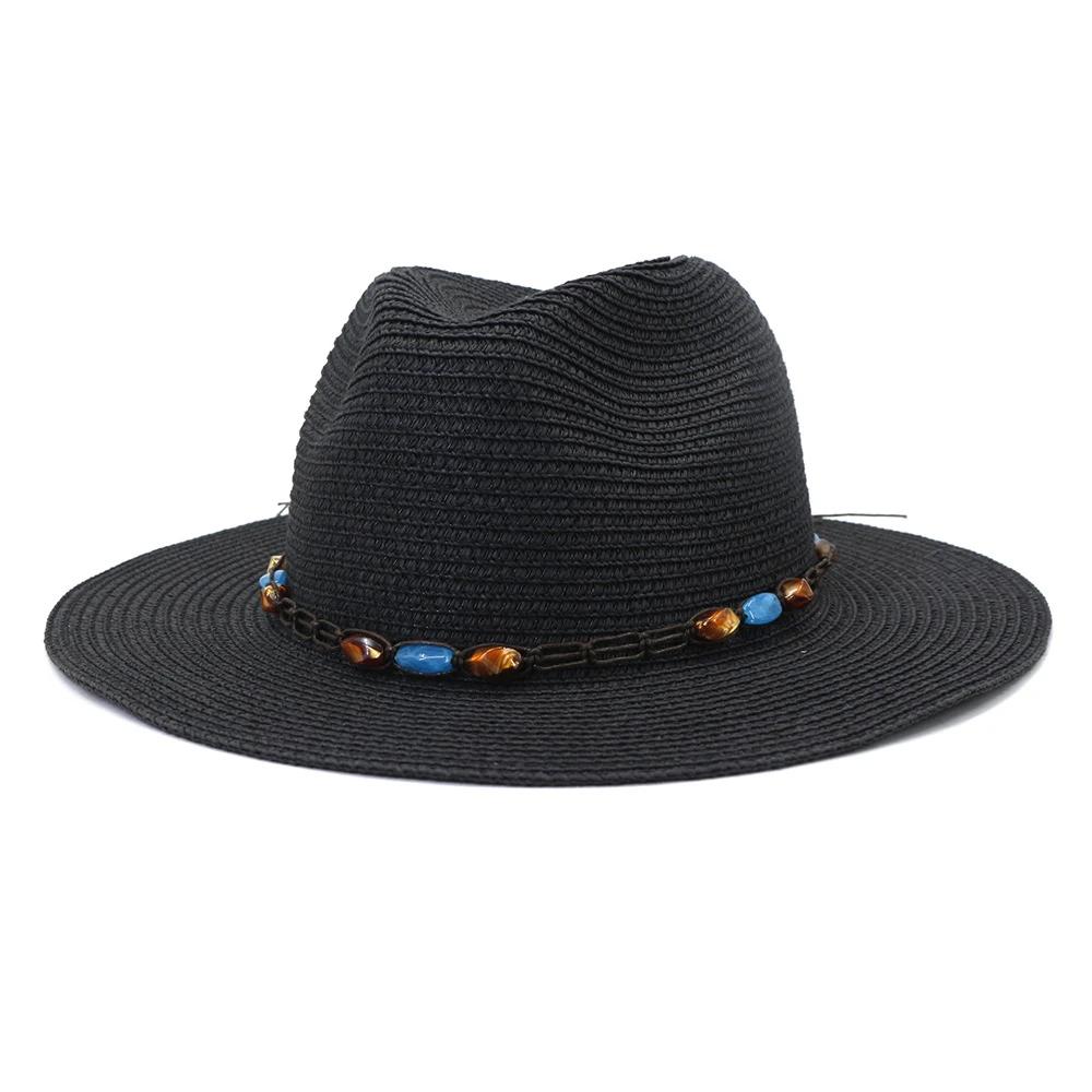 Pink Summer Hats for Women Wide Brim Sombreros Vintage Panama Hat Straw Male Female Casual Outdoor Beach Fedora Black Navy Khaki