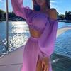 2Pcs/Set Swimwear Cover Up Solid Color Off Shoulder Waist-exposed Wear-resistant Beach Skirt for