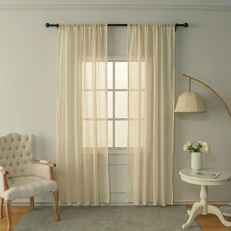 Perdea de casă din tifon cu franjuri, Croșetat Retro Francez, Plasă Transparentă pentru Fereastră, Pânză Opacă, Piesa Unică